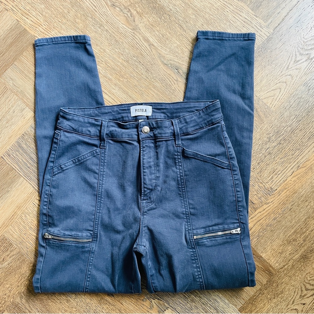 Pistola Indigo Denim Moto Style Jeans Zipper Details 28
